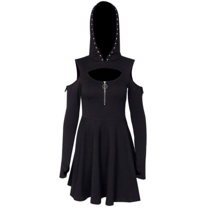 Cold Shoulder Hooded Mini Dress