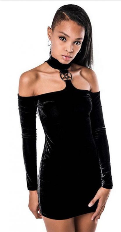 Gothic Black Velveteen Micro Mini Dress