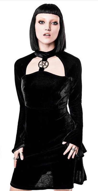 Gothic Black Velveteen Micro Mini Dress