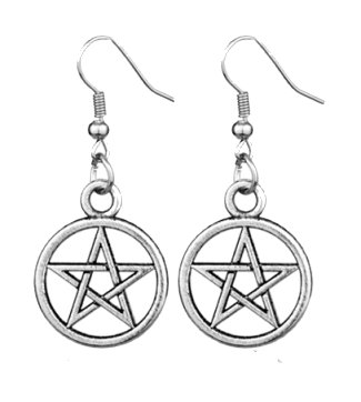 Pentagram Dangle Earrings - Antique Silver