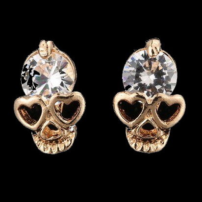 Skull With Hearts & Stone Earrings