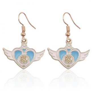 Anime Sailor Blue Heart Wings Dangle Earrings
