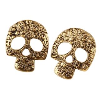 Sugar Skull Metallic Earrings - Gold