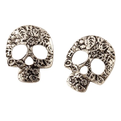 Sugar Skull Metallic Earrings - Silver