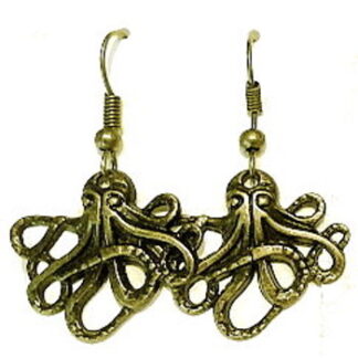 Octopus Charm Dangle Earrings #1 - Antique Brass