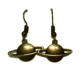 Saturn Charm Dangle Earrings - Antique Brass