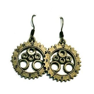 Steampunk Gear Charm Dangle Earrings - Antique Brass