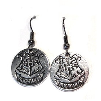 Harry Potter Hogwarts Academy Crest Silver Dangle Earrings