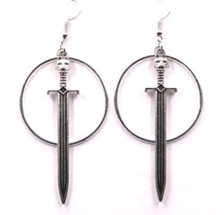 Swords & Hoops Dangle Earrings - Antique Silver