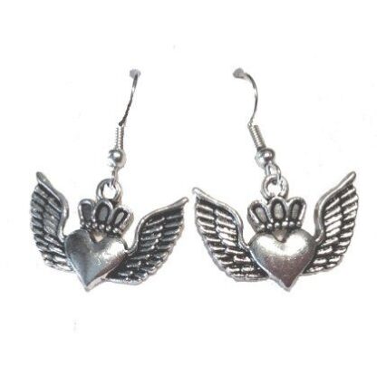Claddagh Winged Heart With Crown Dangle Earrings