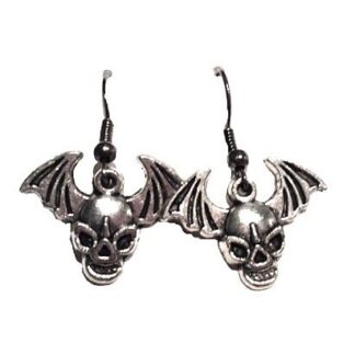 Skulls with Wings Dangle Earrings