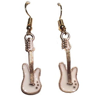 Guitar Dangle Earrings #2 - White Enamel