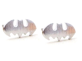 Batman Logo Tiny Stud Earrings - Silver