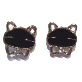 Kitty Black and Gold Stud Earrings