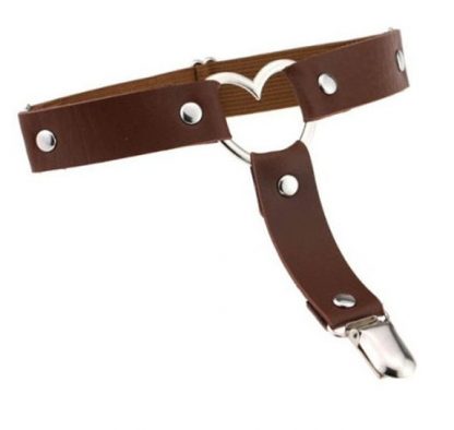 PU Leather Garter Set - Hearts - coffee