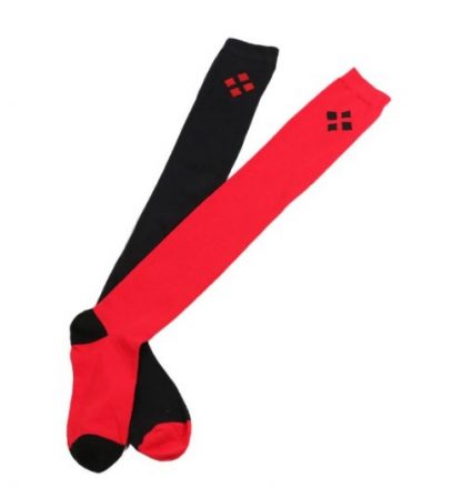 Harley Quinn Over The Knee Long Socks - Red & Black Combo