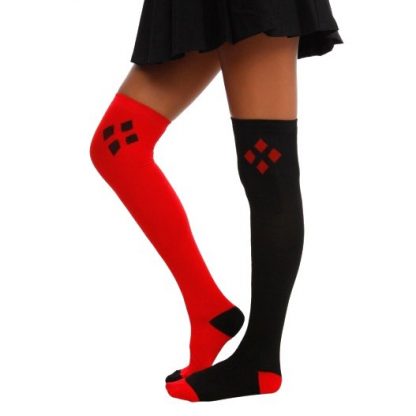 Harley Quinn Over The Knee Long Socks - Red & Black Combo