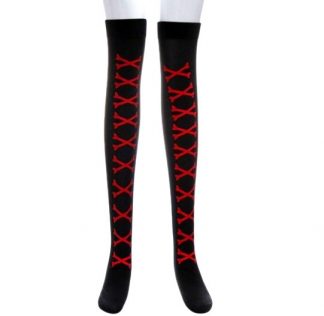 Over The Knee Long Stockings - Crossbones Red