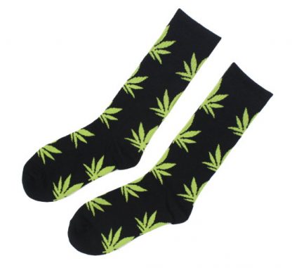 Marijuana Leaf Unisex Crew Socks - Black w/Light Green Leaf