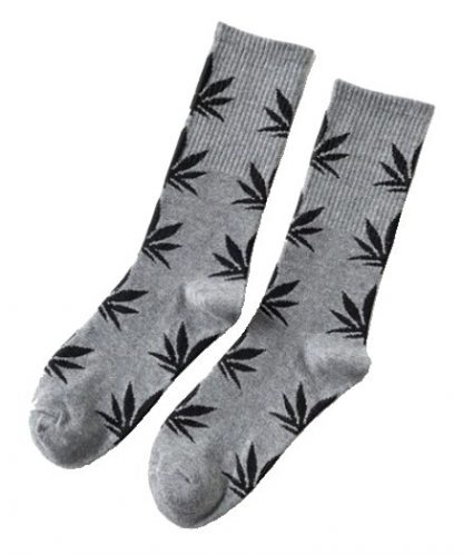 Marijuana Leaf Unisex Crew Socks - Gray w/Black Leaf