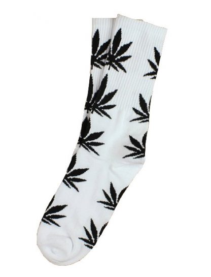Marijuana Leaf Unisex Crew Socks - White w/Green Leaf