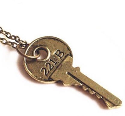 Sherlock Holmes Key to 221B Baker Street Necklace - Modern Key, Brass