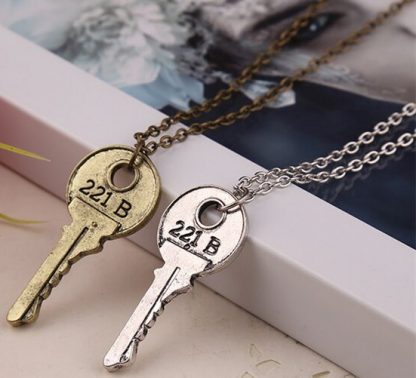 Sherlock Holmes Key to 221B Baker Street Necklace - Modern Key, Silver or Brass