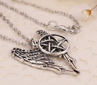 Supernatural Castiel Pentagram & Angel Wings Necklace