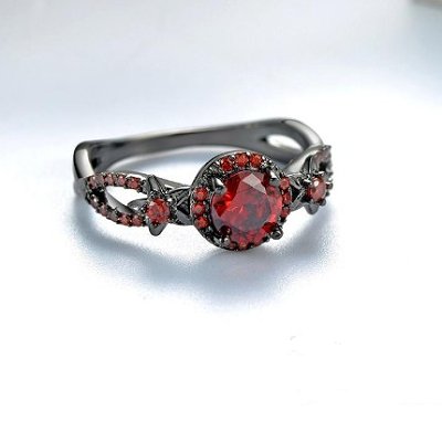 Gothic Black and Red Crystal Ring