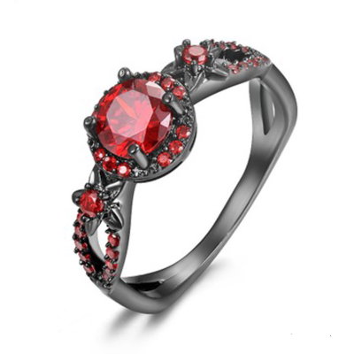 Gothic Black and Red Crystal Ring