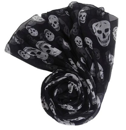 Skull Print Chiffon Scarf - Black