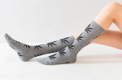 Marijuana Leaf Unisex Crew Socks - Gray w/Black Leaf