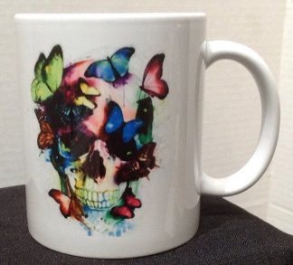 Watercolor Skull & Butterflies Tattoo Mug