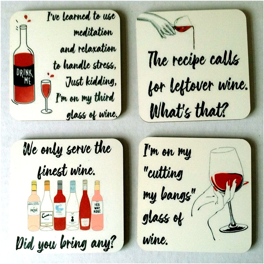 Bring on the Wine Set of 4 Coasters Dangerous Damsels