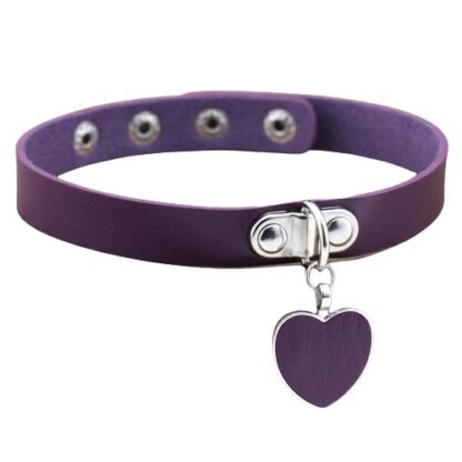 Choker - Dangling Heart PU Leather - purple