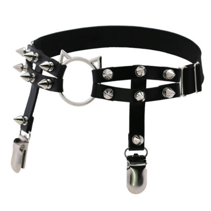 PU Leather Black Cats & Spikes Set of 2 Garters