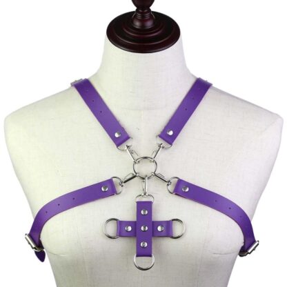 PU Leather Center Cross Chest Harness - Purple