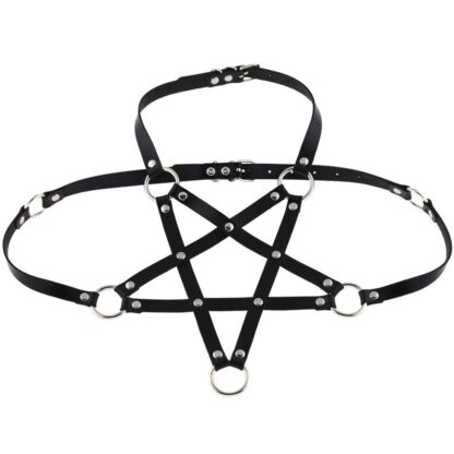 PU Leather Pentagram Chest Harness - Blsck