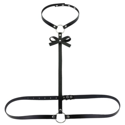 PU Leather Chest Harness - Bow - Black