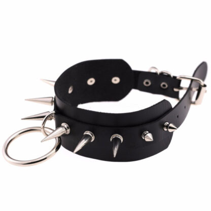Choker - Silver Spiked PU Leather with O Ring