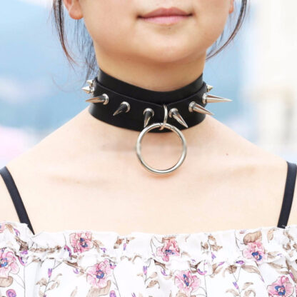 Choker - Silver Spiked PU Leather with O Ring