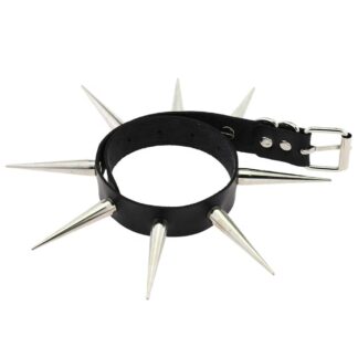 Choker - Long Silver Spiked PU Leather (5.5 CM)